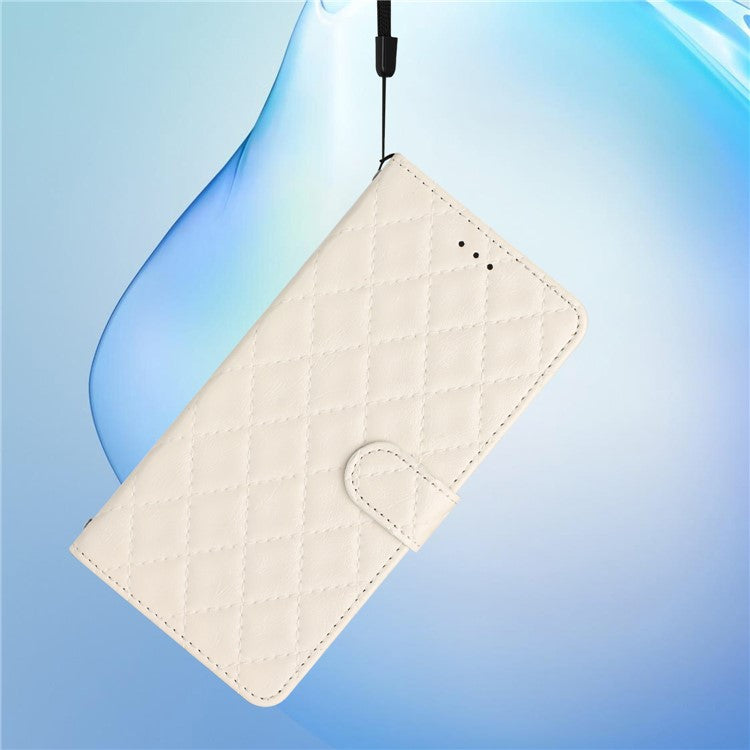 Wallet Phone Case for Motorola Moto G10 / G20 / G30 , PU Leather Stitching Line Rhombus Flip Stand Cover - White
