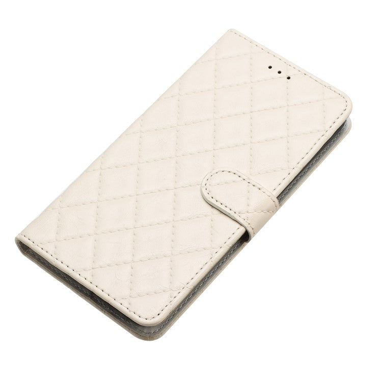Wallet Phone Case for Motorola Moto G10 / G20 / G30 , PU Leather Stitching Line Rhombus Flip Stand Cover - White