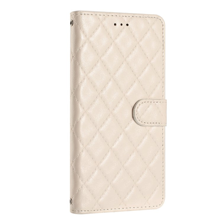 Wallet Phone Case for Motorola Moto G10 / G20 / G30 , PU Leather Stitching Line Rhombus Flip Stand Cover - White