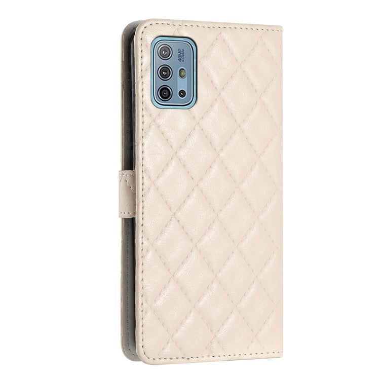 Wallet Phone Case for Motorola Moto G10 / G20 / G30 , PU Leather Stitching Line Rhombus Flip Stand Cover - White