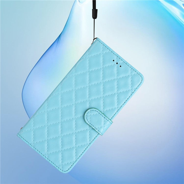 PU Leather Case for Motorola Moto G52 4G / G82 5G , Stitching Line Rhombus Stand Wallet Phone Cover - Sky Blue