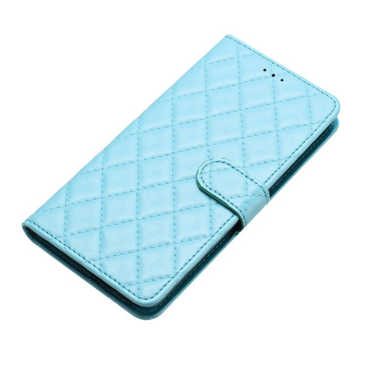 PU Leather Case for Motorola Moto G52 4G / G82 5G , Stitching Line Rhombus Stand Wallet Phone Cover - Sky Blue