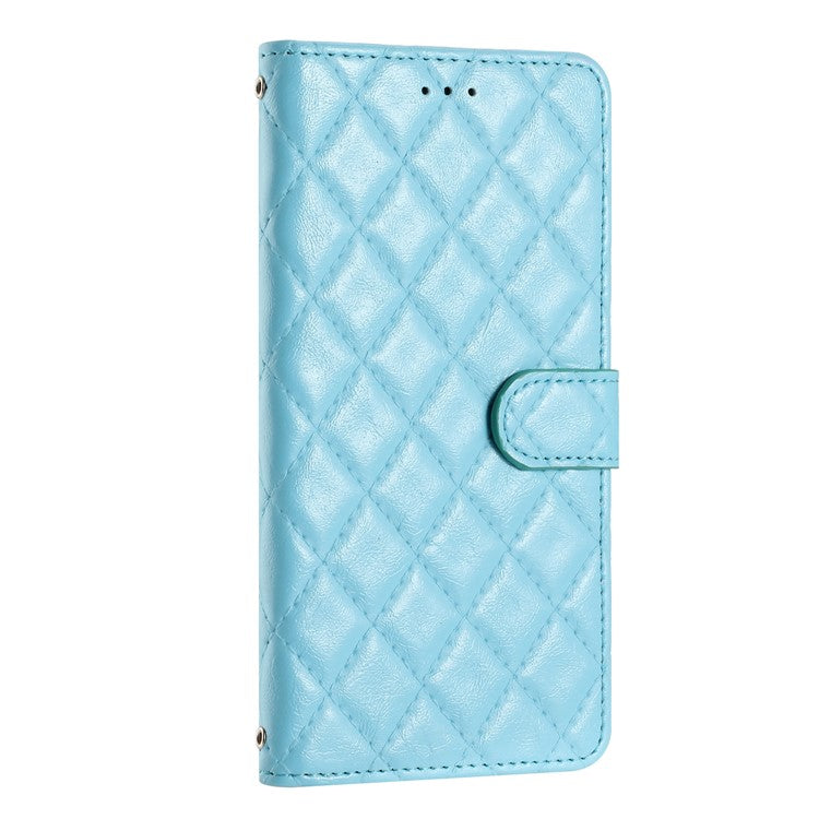 PU Leather Case for Motorola Moto G52 4G / G82 5G , Stitching Line Rhombus Stand Wallet Phone Cover - Sky Blue