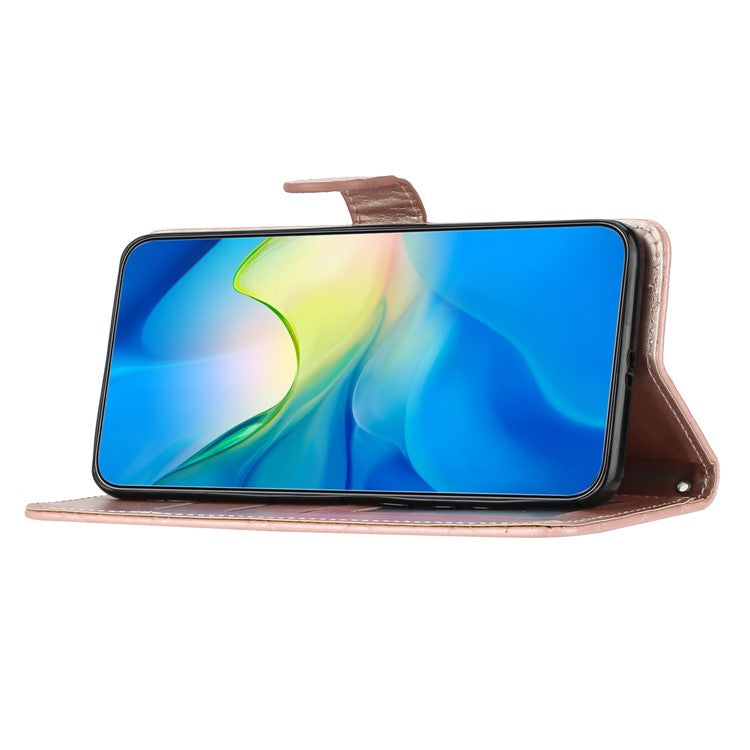 For Motorola Moto G7 Power PU Leather Wallet Case Stitching Line Rhombus Flip Stand Phone Cover - Rose Gold