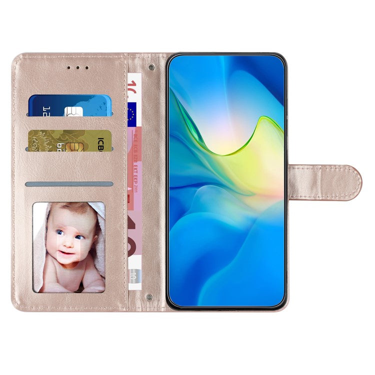 For Motorola Moto G7 Power PU Leather Wallet Case Stitching Line Rhombus Flip Stand Phone Cover - Rose Gold