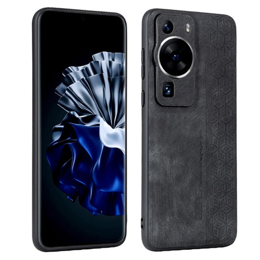 AZNS Back Shell for Huawei P60 / P60 Pro Imprinted PU Leather Coated TPU Cover Phone Case - Black