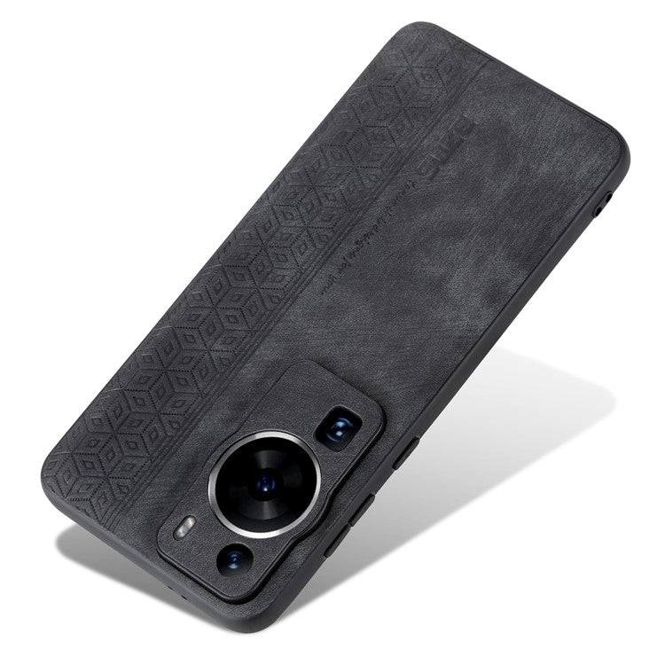 AZNS Back Shell for Huawei P60 / P60 Pro Imprinted PU Leather Coated TPU Cover Phone Case - Black