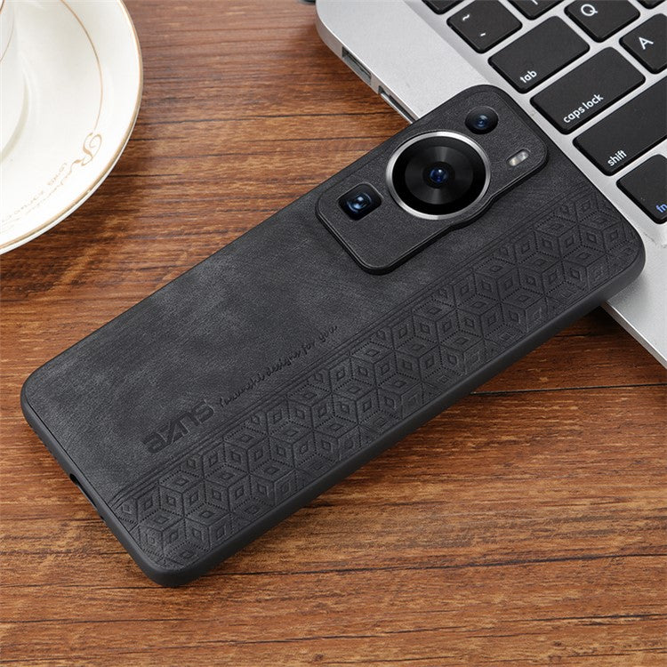 AZNS Back Shell for Huawei P60 / P60 Pro Imprinted PU Leather Coated TPU Cover Phone Case - Black