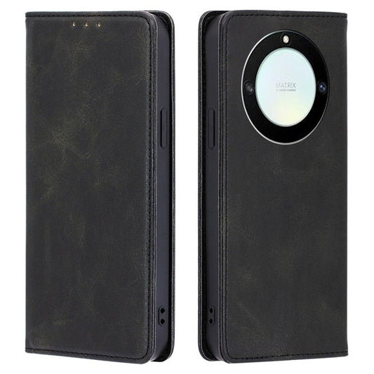 For Honor X40 5G / X9a 5G / Magic5 Lite 5G Calf Texture PU Leather Wallet Stand Phone Case Magnetic Cover - Black