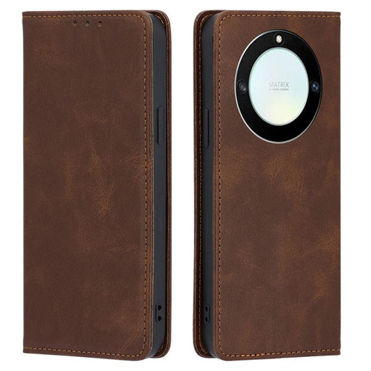 For Honor X40 5G / X9a 5G / Magic5 Lite 5G Calf Texture PU Leather Wallet Stand Phone Case Magnetic Cover - Brown
