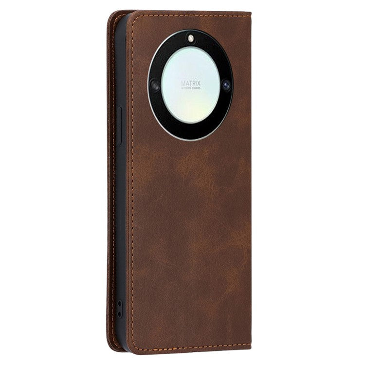 For Honor X40 5G / X9a 5G / Magic5 Lite 5G Calf Texture PU Leather Wallet Stand Phone Case Magnetic Cover - Brown