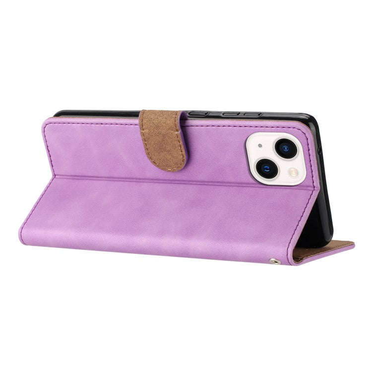For iPhone 14 Plus Butterfly Imprinted Drop-proof Shell PU Leather Wallet Stand Phone Case - Purple