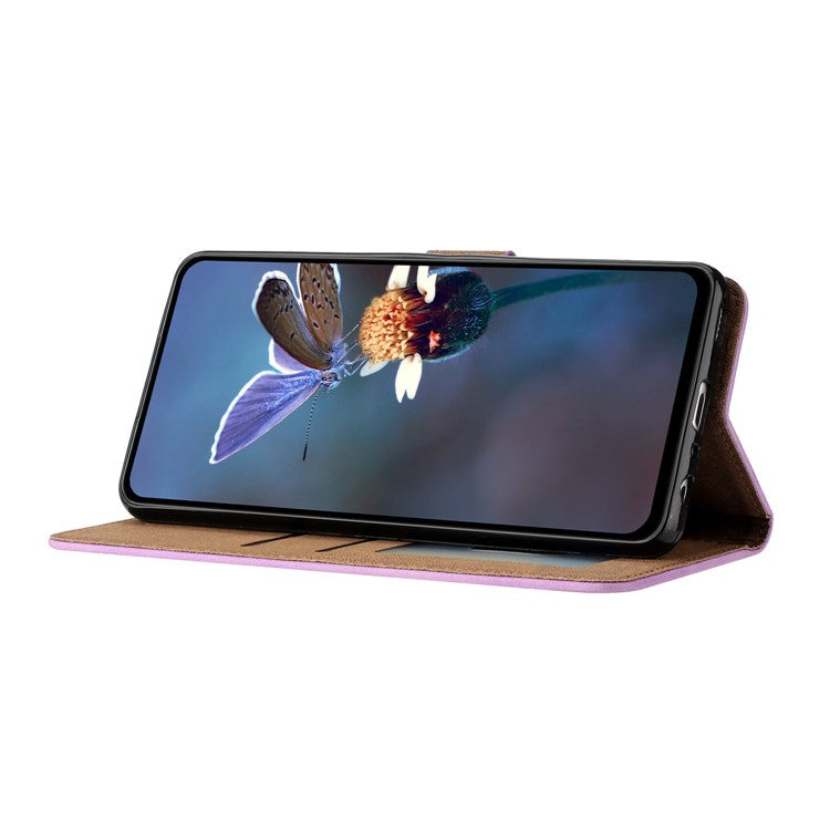 For iPhone 14 Plus Butterfly Imprinted Drop-proof Shell PU Leather Wallet Stand Phone Case - Purple