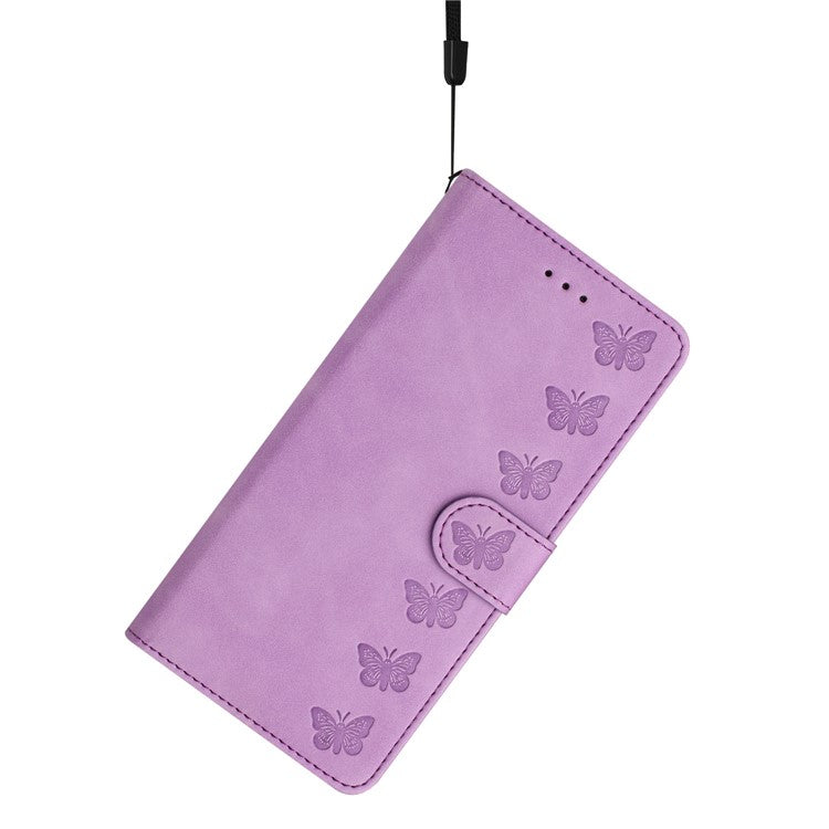For iPhone 14 Plus Butterfly Imprinted Drop-proof Shell PU Leather Wallet Stand Phone Case - Purple