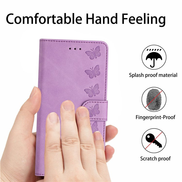 For iPhone 14 Plus Butterfly Imprinted Drop-proof Shell PU Leather Wallet Stand Phone Case - Purple