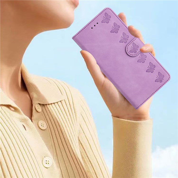 For iPhone 14 Plus Butterfly Imprinted Drop-proof Shell PU Leather Wallet Stand Phone Case - Purple