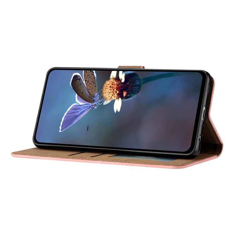 For iPhone 14 Plus Butterfly Imprinted Drop-proof Shell PU Leather Wallet Stand Phone Case - Pink