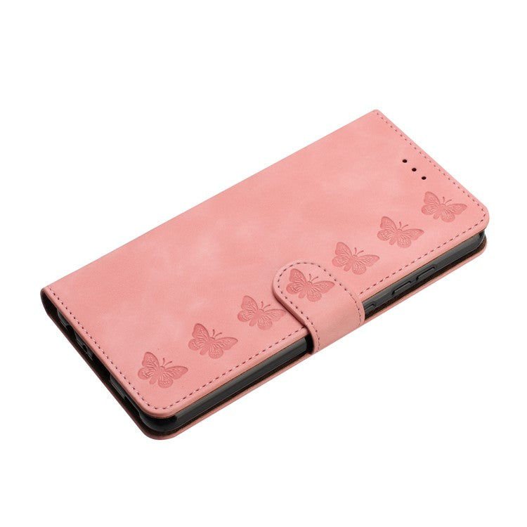 For iPhone 14 Plus Butterfly Imprinted Drop-proof Shell PU Leather Wallet Stand Phone Case - Pink
