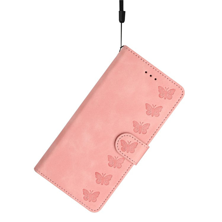 For iPhone 14 Plus Butterfly Imprinted Drop-proof Shell PU Leather Wallet Stand Phone Case - Pink