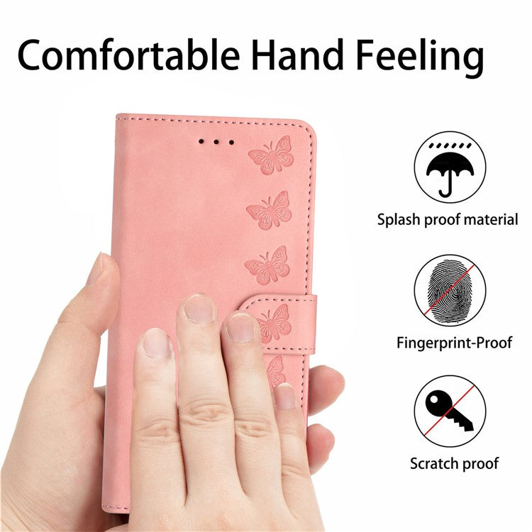 For iPhone 14 Plus Butterfly Imprinted Drop-proof Shell PU Leather Wallet Stand Phone Case - Pink
