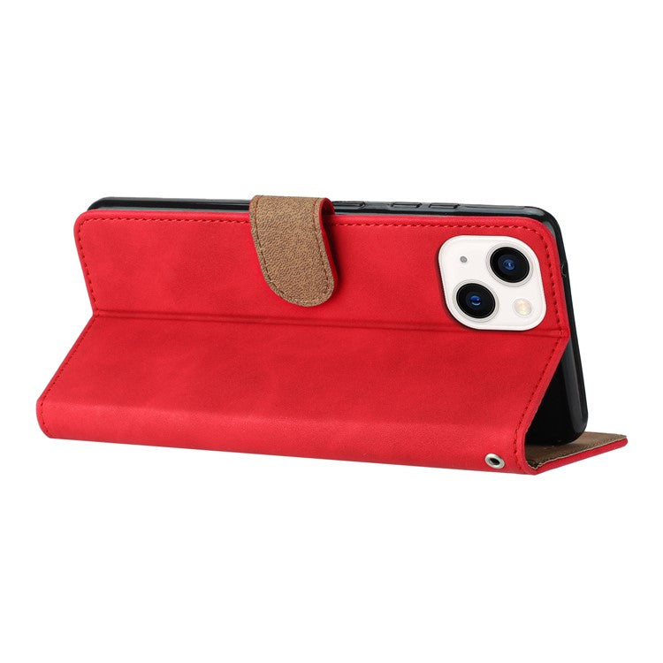 For iPhone 14 Plus Butterfly Imprinted Drop-proof Shell PU Leather Wallet Stand Phone Case - Red