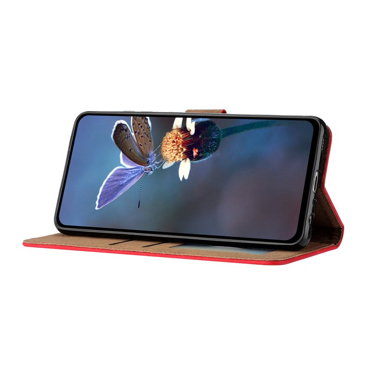 For iPhone 14 Plus Butterfly Imprinted Drop-proof Shell PU Leather Wallet Stand Phone Case - Red