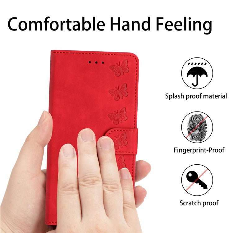 For iPhone 14 Plus Butterfly Imprinted Drop-proof Shell PU Leather Wallet Stand Phone Case - Red