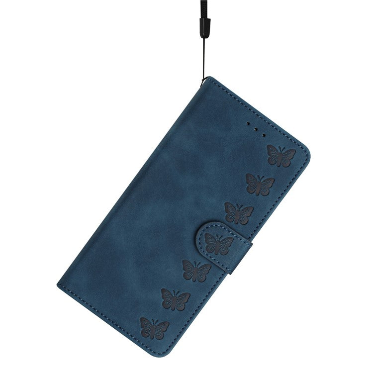 For iPhone 14 Plus Butterfly Imprinted Drop-proof Shell PU Leather Wallet Stand Phone Case - Blue