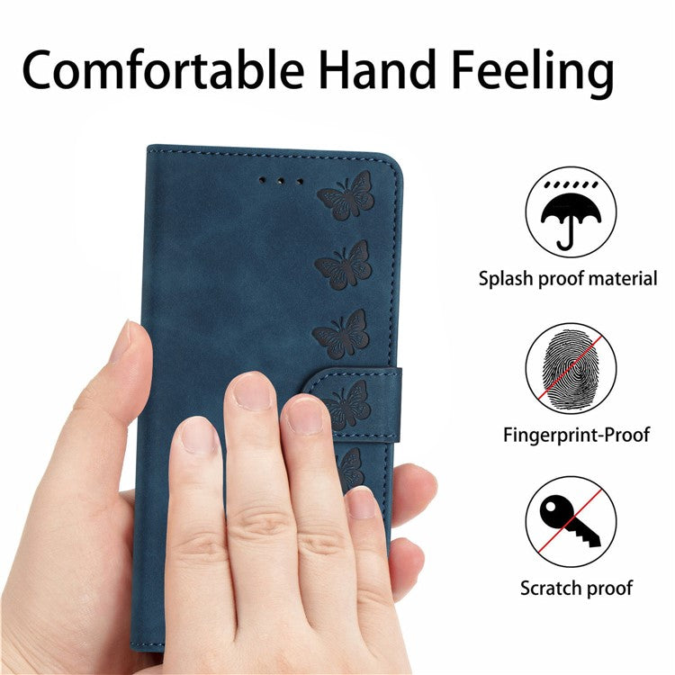 For iPhone 14 Plus Butterfly Imprinted Drop-proof Shell PU Leather Wallet Stand Phone Case - Blue