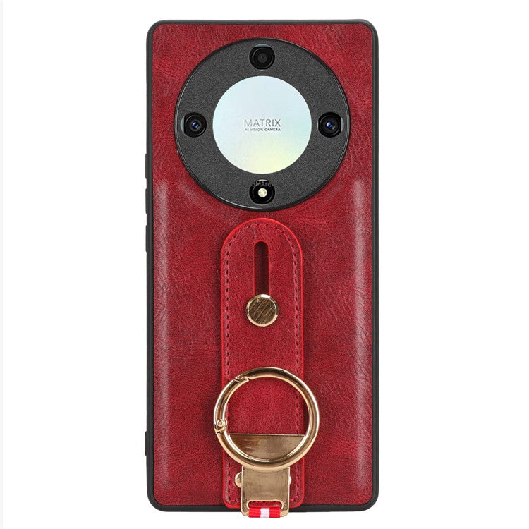 For Honor X9a 5G / Magic5 Lite 5G / X40 5G Leather Coated Phone Case Wristband Kickstand PC+TPU Protective Cover - Red