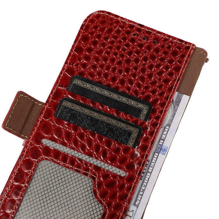 For Samsung Galaxy F14 5G RFID Blocking Phone Case Genuine Cowhide Leather Wallet Stand Cover - Red