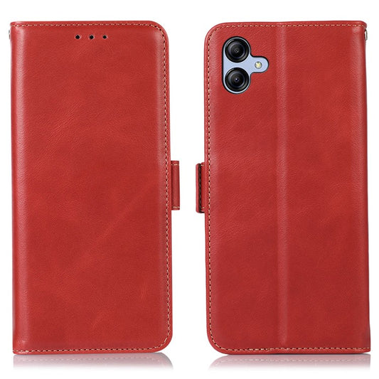 For Samsung Galaxy F14 5G RFID Blocking Phone Cover Genuine Cowhide Leather Case with Stand Wallet - Red