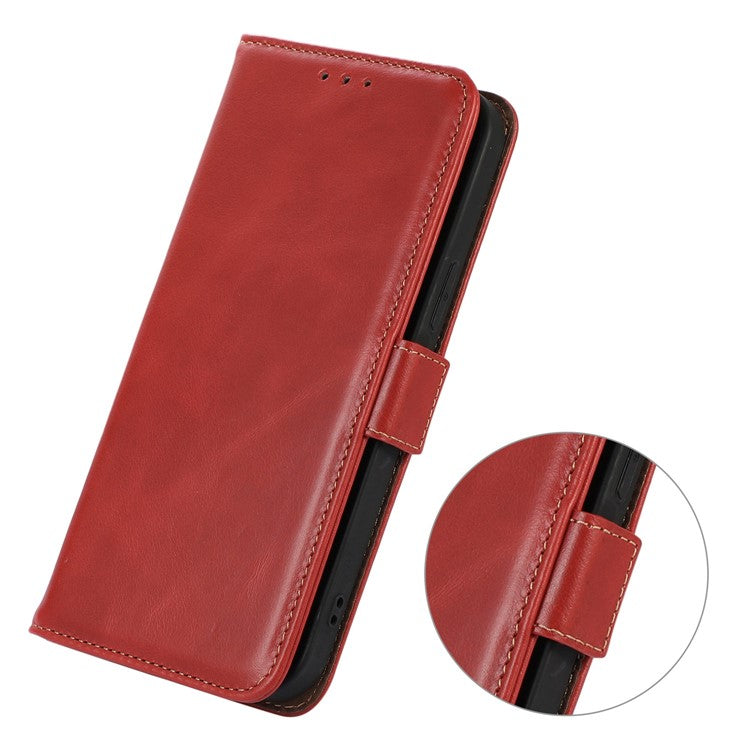 For Samsung Galaxy F14 5G RFID Blocking Phone Cover Genuine Cowhide Leather Case with Stand Wallet - Red