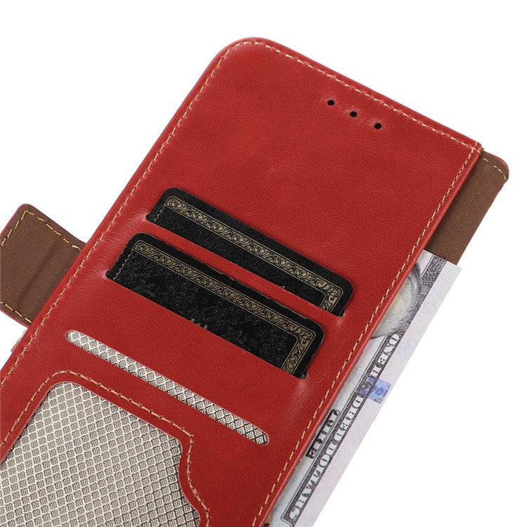 For Samsung Galaxy F14 5G RFID Blocking Phone Cover Genuine Cowhide Leather Case with Stand Wallet - Red
