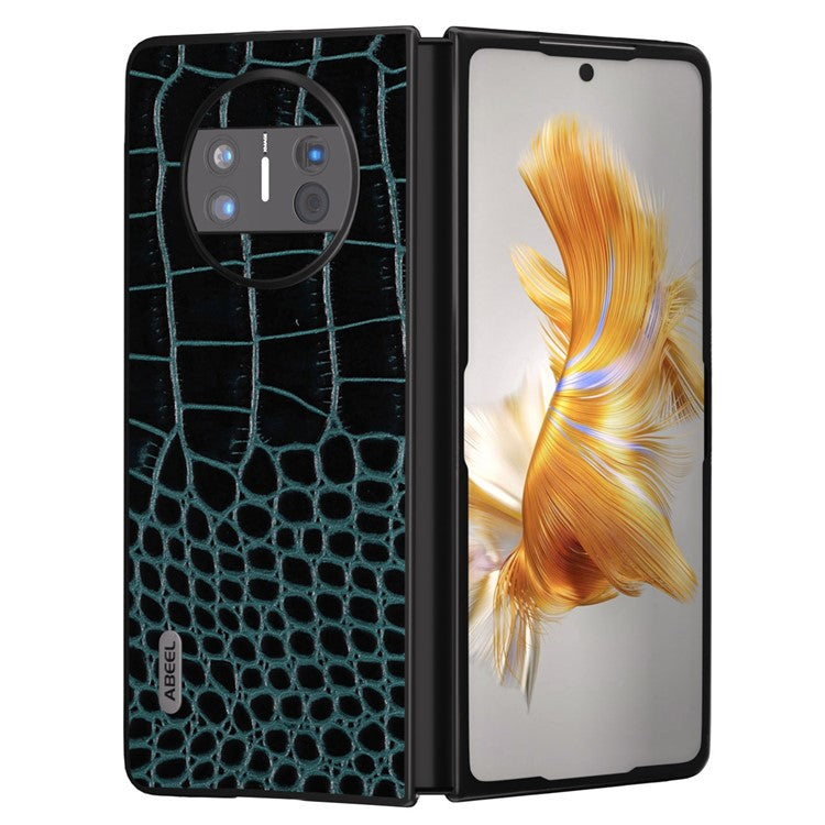 ABEEL For Huawei Mate X3 5G Crocodile Texture Shockproof Phone Case Genuine Cowhide Leather Coated PC Black Edge Cover - Blue