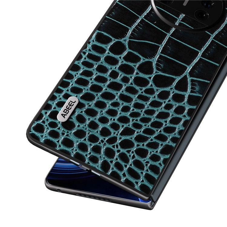 ABEEL For Huawei Mate X3 5G Crocodile Texture Shockproof Phone Case Genuine Cowhide Leather Coated PC Black Edge Cover - Blue