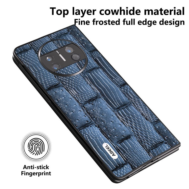 ABEEL For Huawei Mate X3 5G Mahjong Texture Anti-Slip Case Genuine Cowhide Leather Coated PC Black Edge Phone Cover - Blue