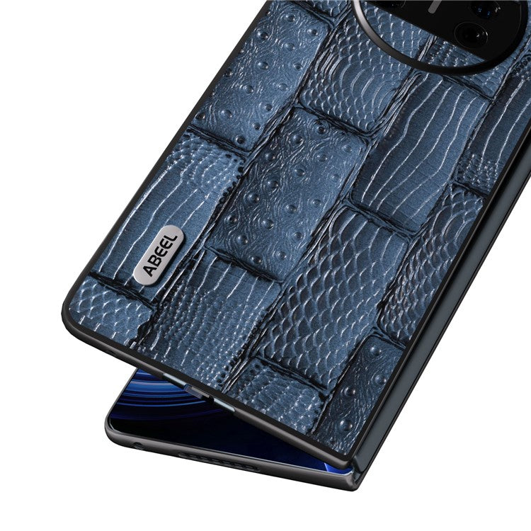 ABEEL For Huawei Mate X3 5G Mahjong Texture Anti-Slip Case Genuine Cowhide Leather Coated PC Black Edge Phone Cover - Blue