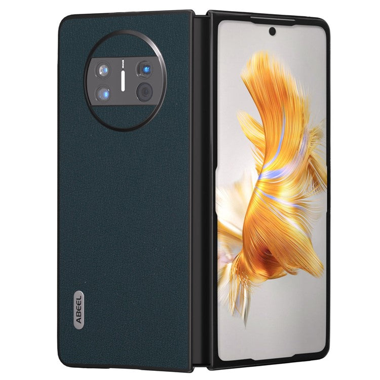 ABEEL For Huawei Mate X3 5G Shockproof Phone Case Black Edge Genuine Cowhide Leather Coated PC Back Cover - Green