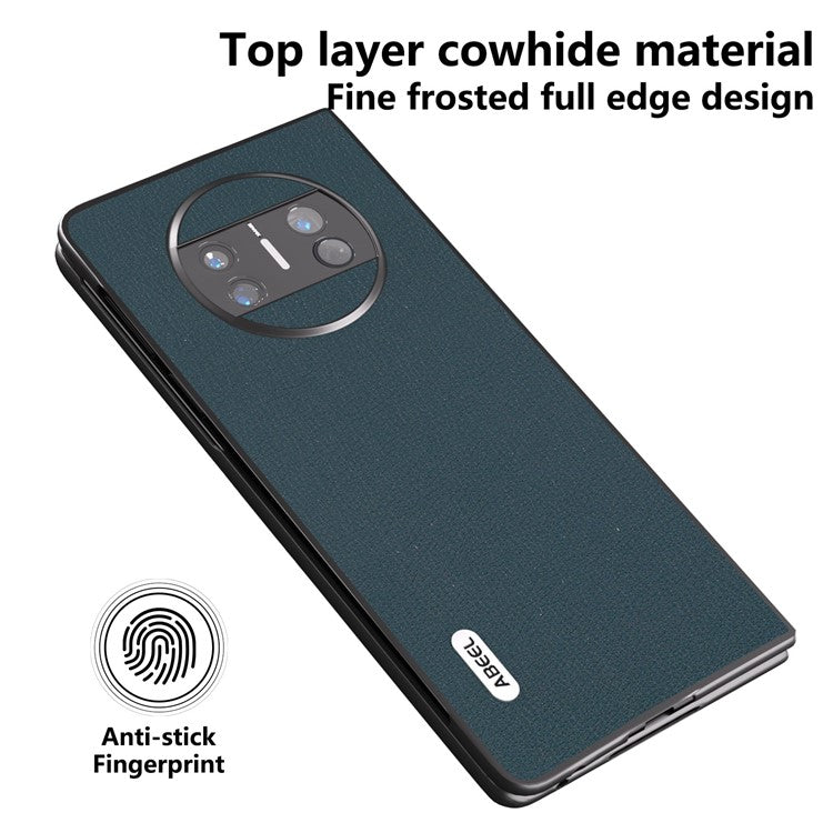 ABEEL For Huawei Mate X3 5G Shockproof Phone Case Black Edge Genuine Cowhide Leather Coated PC Back Cover - Green
