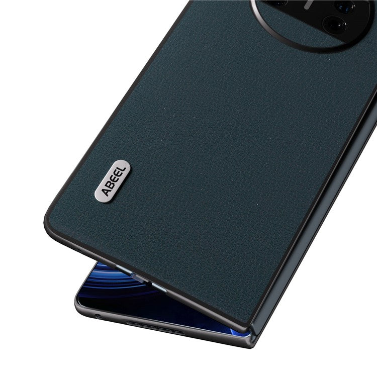 ABEEL For Huawei Mate X3 5G Shockproof Phone Case Black Edge Genuine Cowhide Leather Coated PC Back Cover - Green