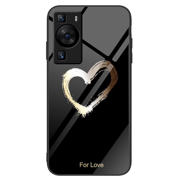 For Huawei P60 Anti-Scratch Tempered Glass Back Cover PC+TPU  Pattern Printing Phone Case - For Love / Black