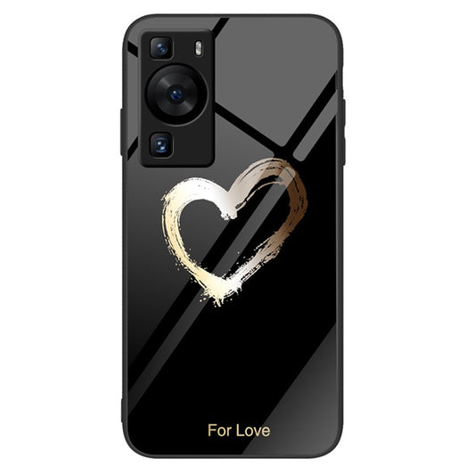 For Huawei P60 Anti-Scratch Tempered Glass Back Cover PC+TPU  Pattern Printing Phone Case - For Love / Black