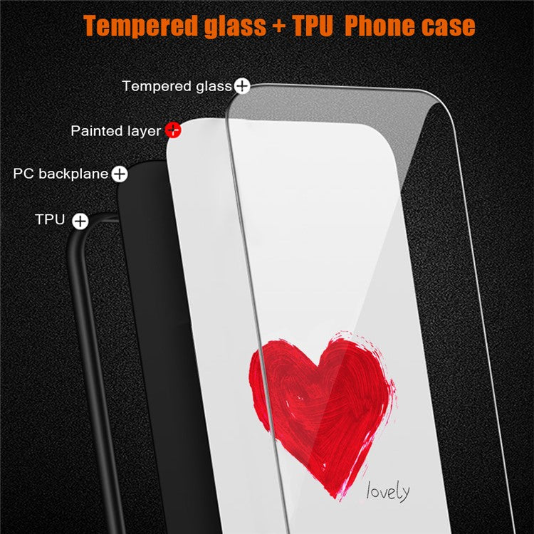 For Huawei P60 Anti-Scratch Tempered Glass Back Cover PC+TPU  Pattern Printing Phone Case - For Love / Black