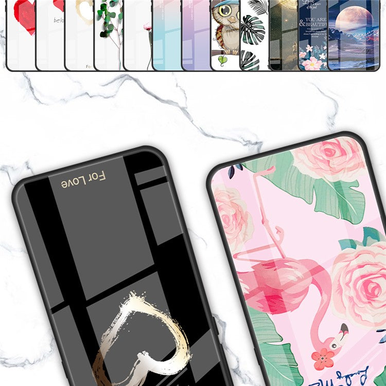 For Huawei P60 Anti-Scratch Tempered Glass Back Cover PC+TPU  Pattern Printing Phone Case - For Love / Black