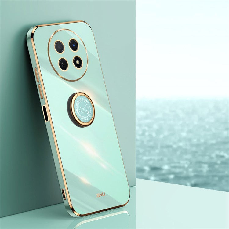 XINLI For Huawei Enjoy 60X Ring Kickstand Electroplating Phone Cover Soft TPU Anti-Fall Back Case - Cyan