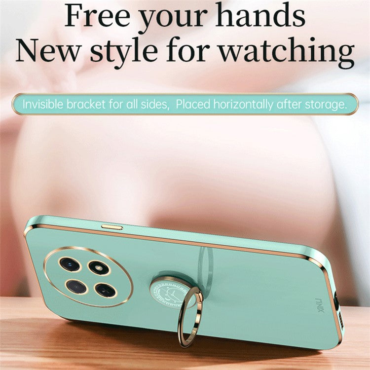 XINLI For Huawei Enjoy 60X Ring Kickstand Electroplating Phone Cover Soft TPU Anti-Fall Back Case - Cyan