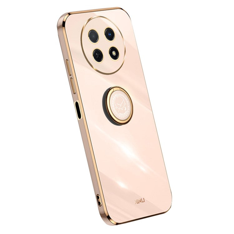XINLI For Huawei Enjoy 60X Ring Kickstand Electroplating Phone Cover Soft TPU Anti-Fall Back Case - Pink