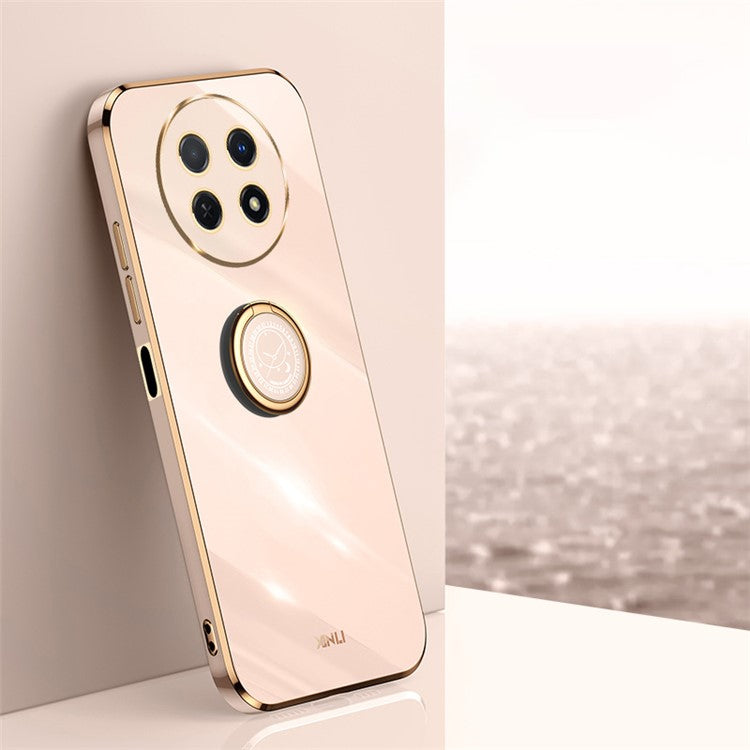 XINLI For Huawei Enjoy 60X Ring Kickstand Electroplating Phone Cover Soft TPU Anti-Fall Back Case - Pink