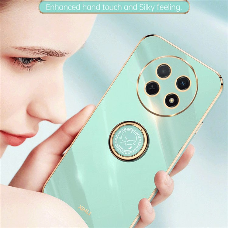 XINLI For Huawei Enjoy 60X Ring Kickstand Electroplating Phone Cover Soft TPU Anti-Fall Back Case - Blue